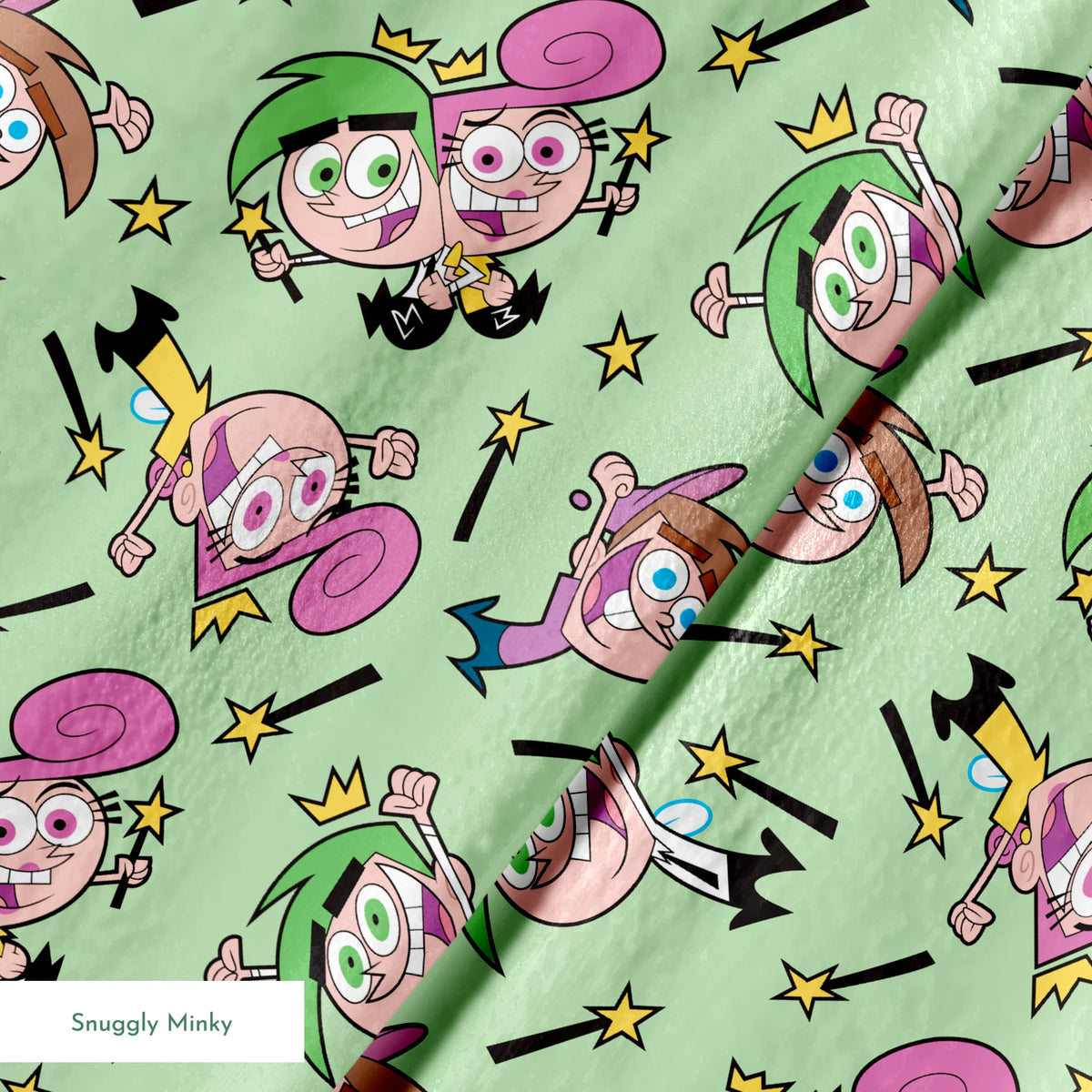 Paramount Fairly OddParents Fairy Friends on Green Fabric