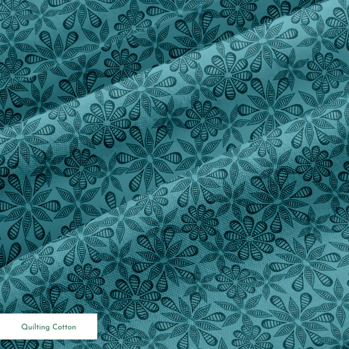 Outlined floral pattern in dark teal on a lighter teal background by Nicole Tamarin. springs quiltingcotton texture