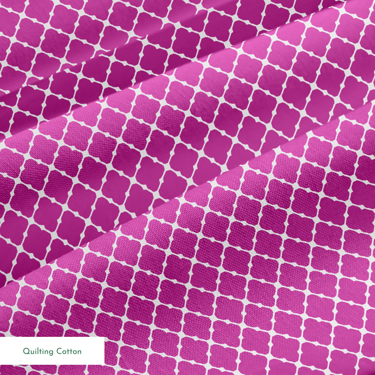 Magenta quatrefoil pattern with white lattice outline springs quiltingcotton texture