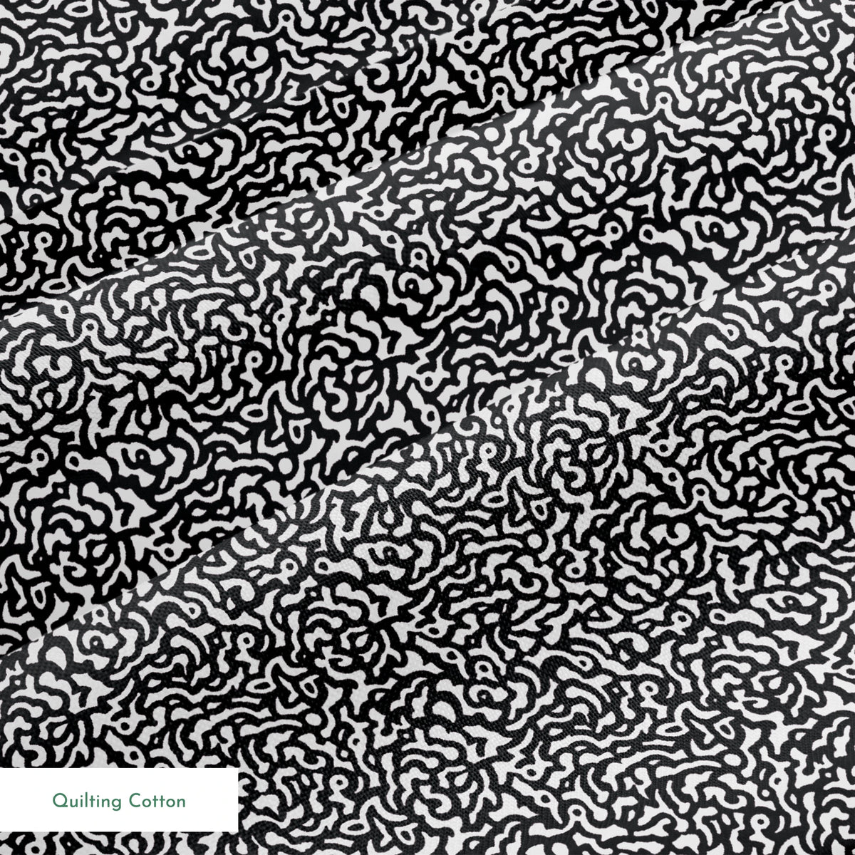 Abstract black and white pattern with swirling organic lines creating a dense maze-like design springs quiltingcotton texture