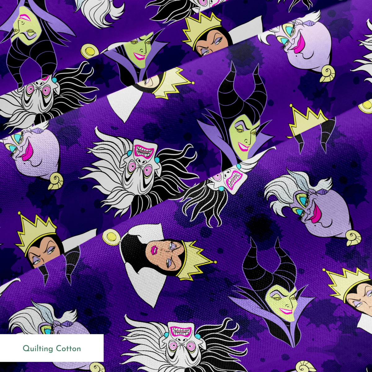 Disney villain pattern on purple background springs quiltingcotton texture
