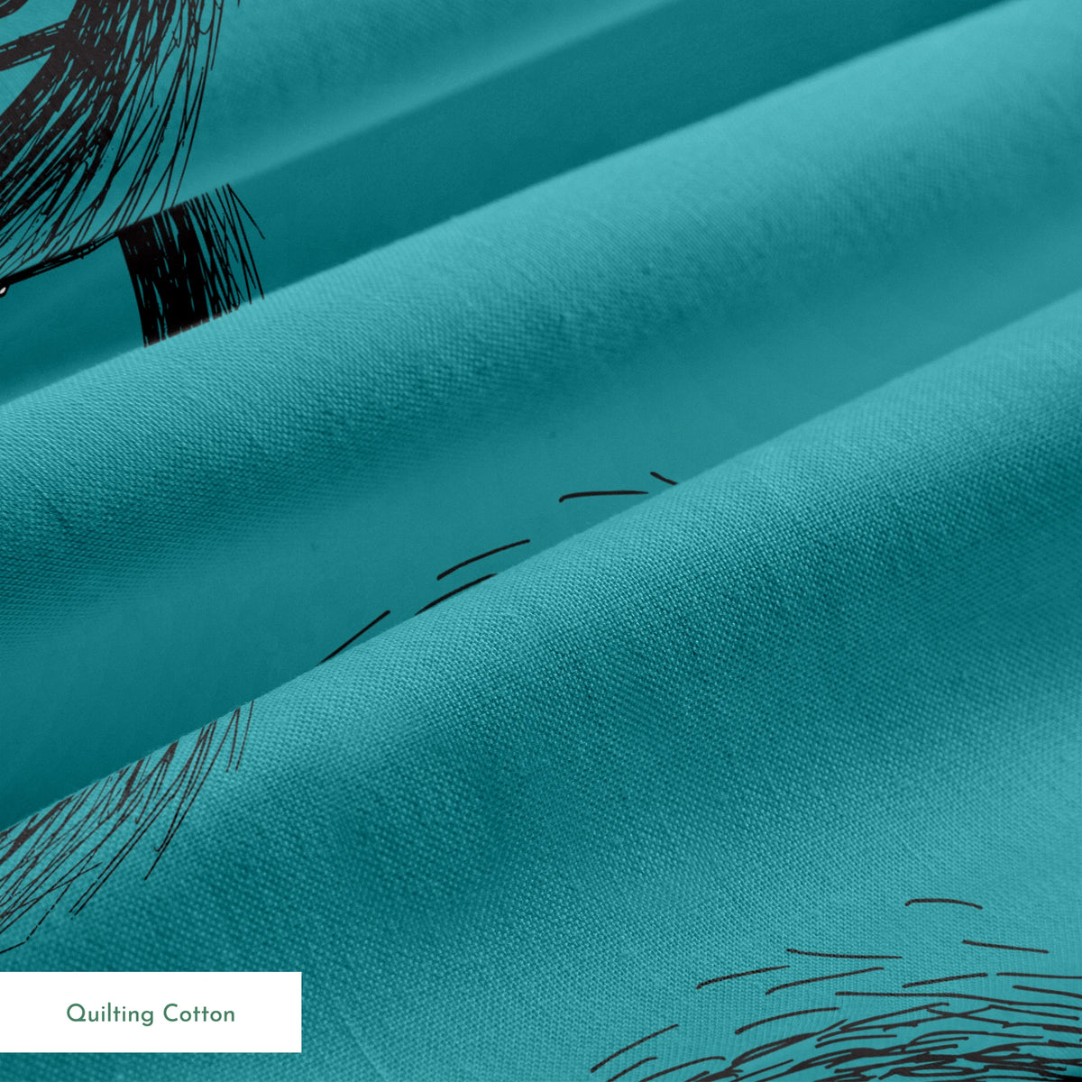 Teal patterned design with The Nightmare Before Christmas characters in circular frames, featuring round-headed characters in formal attire. springs quiltingcotton texture