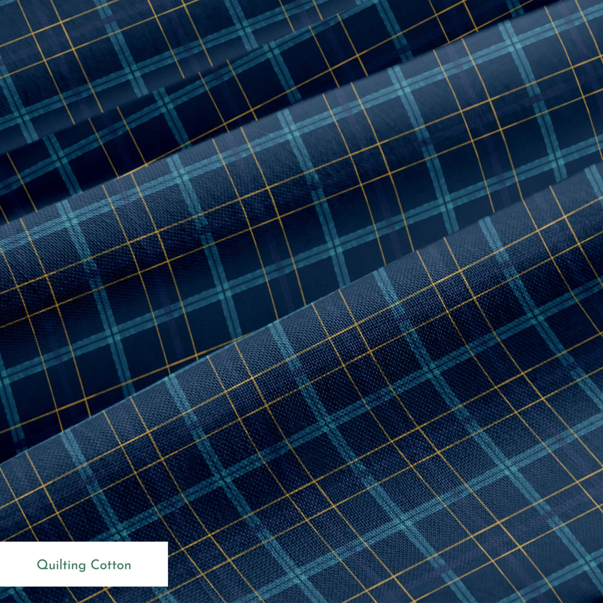 Painterly navy blue plaid with golden yellow and soft blue stripes by Nicole Tamarin, ideal for autumn sewing and decor. springs quiltingcotton texture