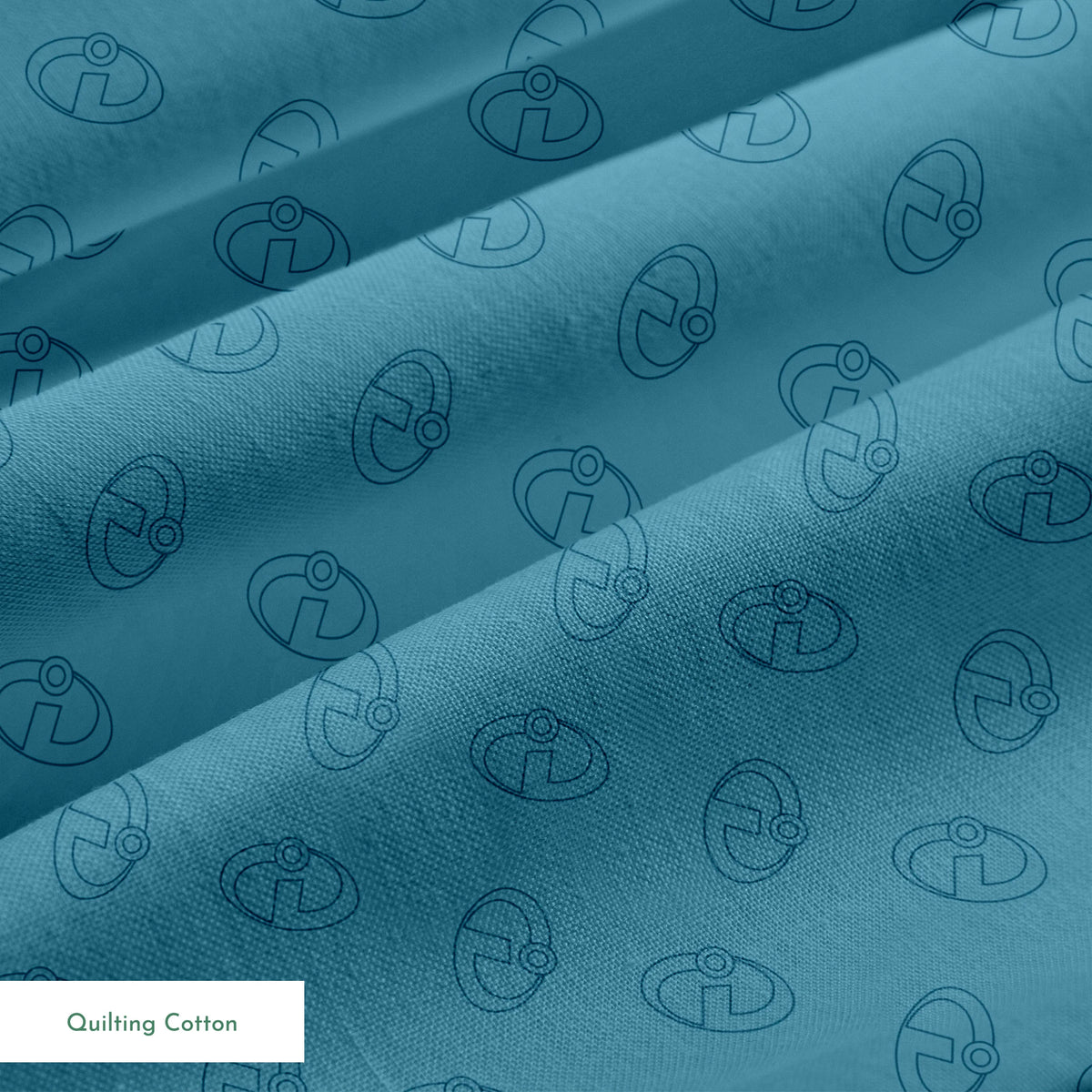 Abstract blue background with The Incredibles logos in repeating pattern springs quiltingcotton texture