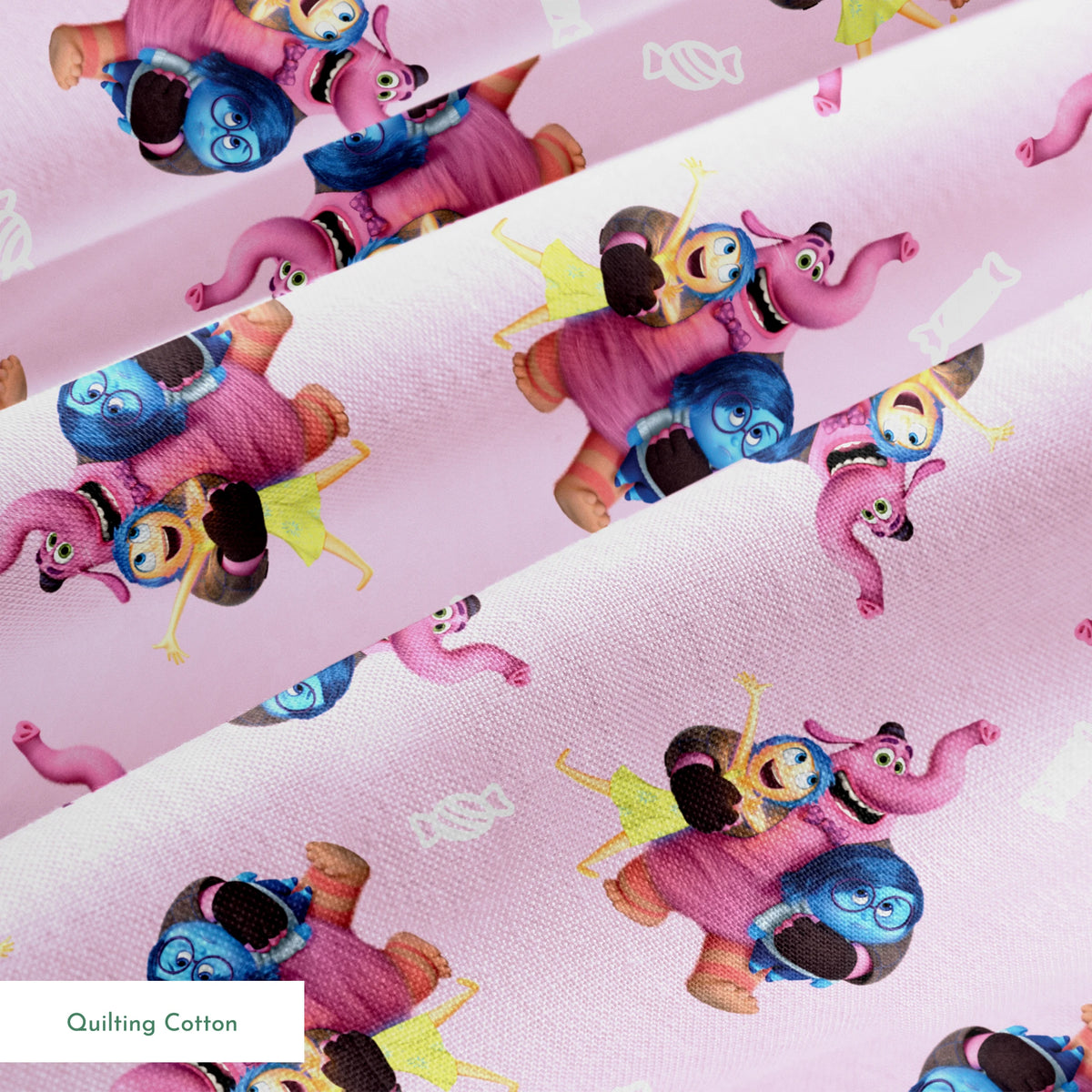 Repeating pattern of Inside Out characters on a lavender background springs quiltingcotton texture