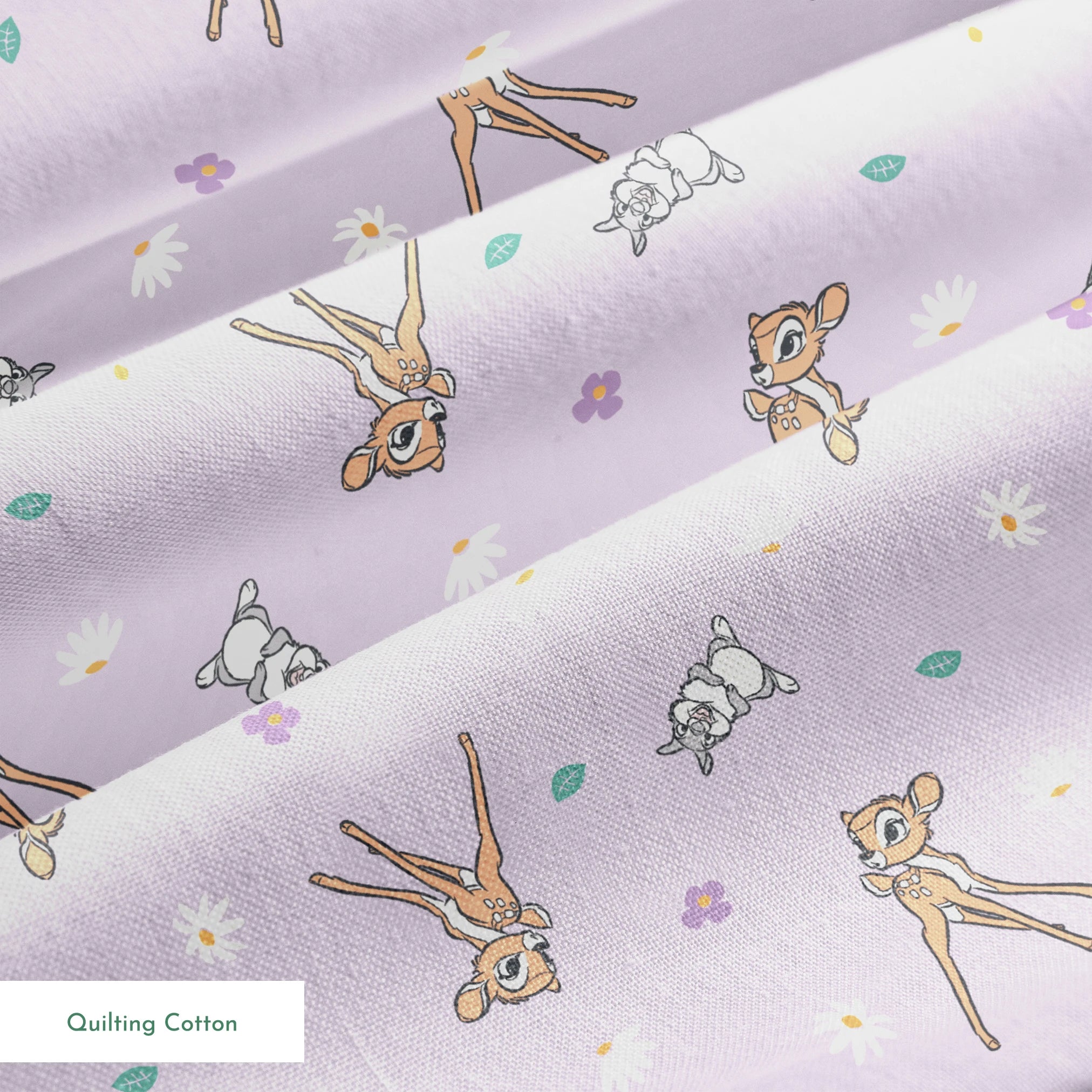 Seamless pattern of cartoon deer and bunnies with daisies and small flowers on lavender background springs quiltingcotton texture