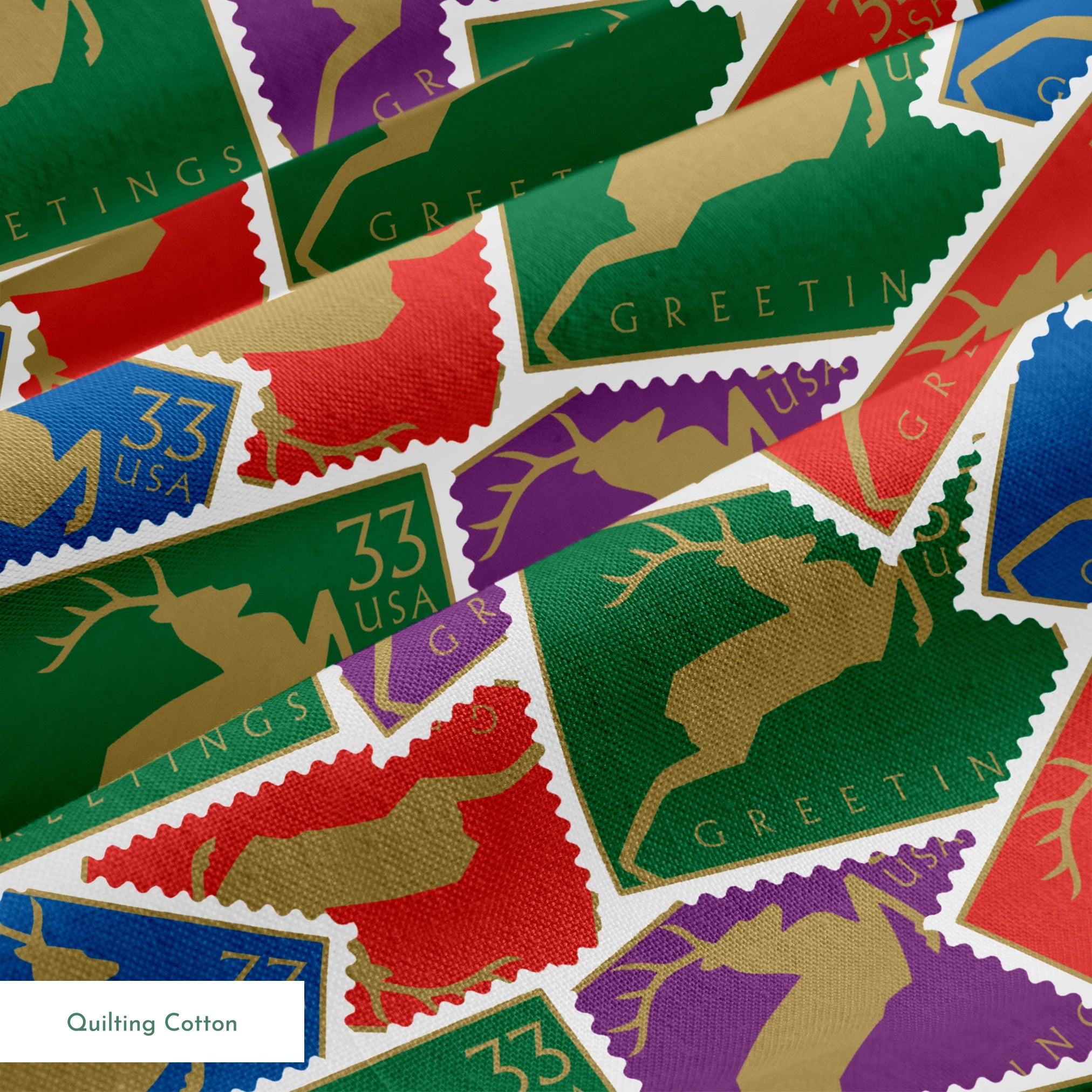 USPS Golden Deer Stamp Collage Fabric