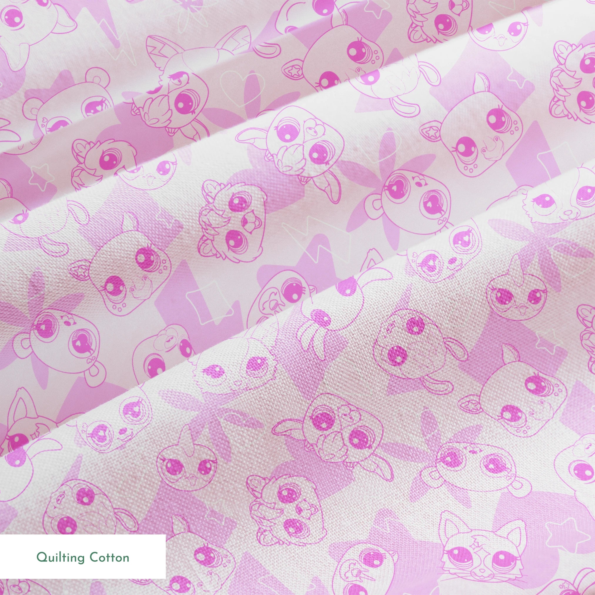 Hasbro Littliest Pet Shop Pet Outlines on Pink Fabric