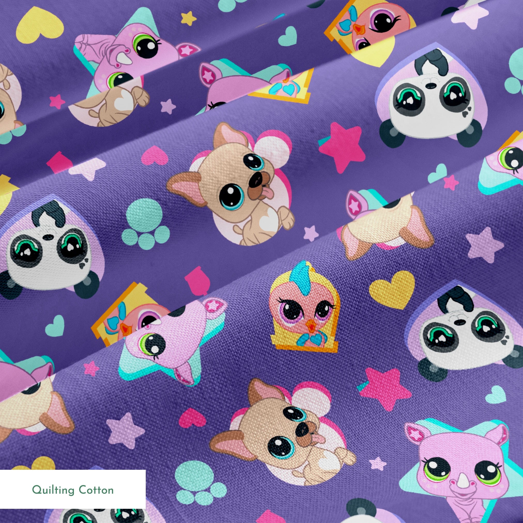 Hasbro Littliest Pet Shop Pet Friends on Purple Fabric