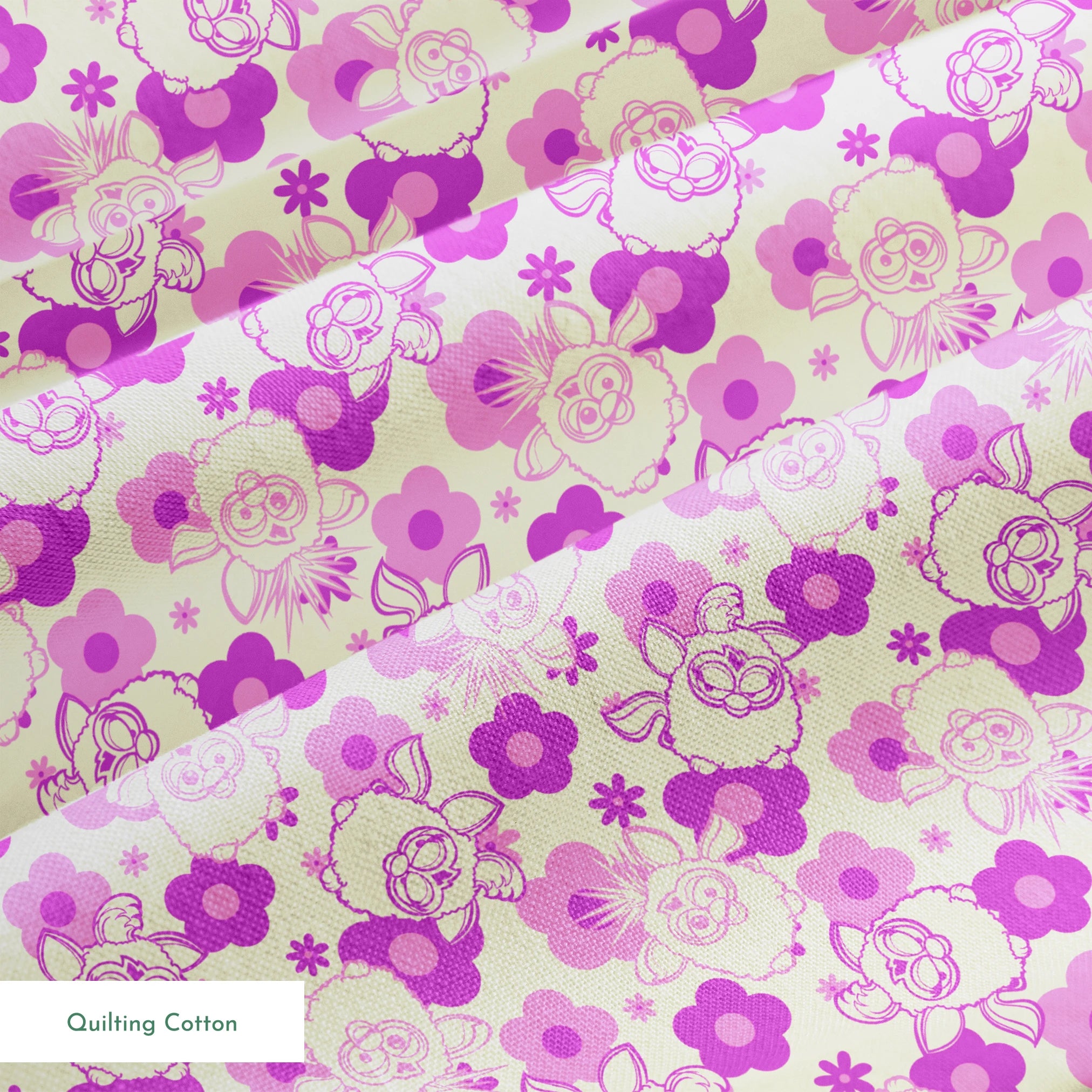 Hasbro Furby Flower Power on Purple Fabric