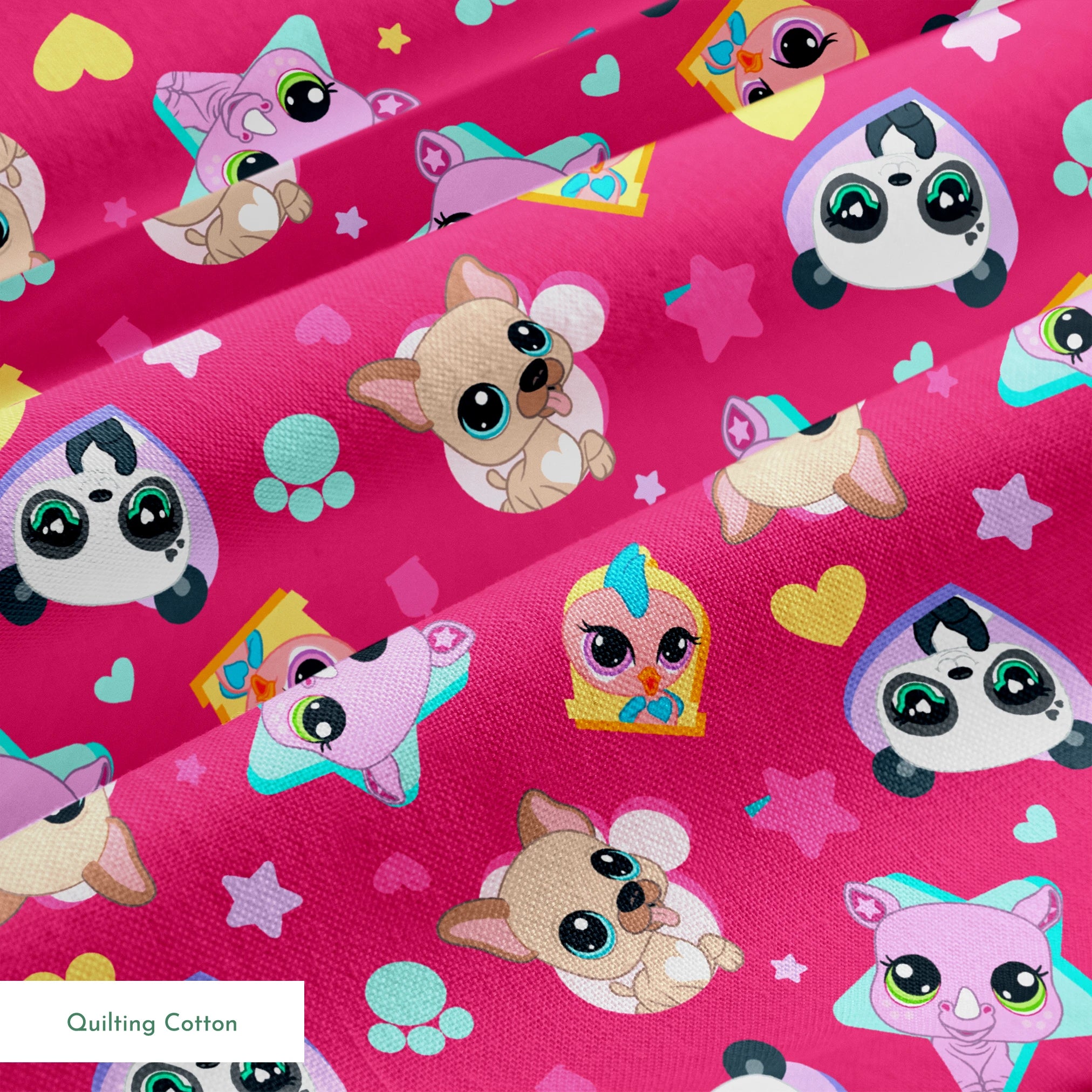 Hasbro Littliest Pet Shop Pet Friends on Pink Fabric