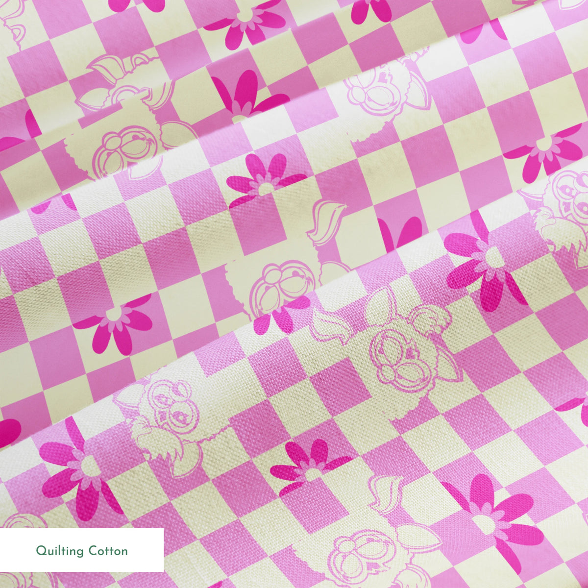 Hasbro Furby Checkered Flowers on Pink Fabric
