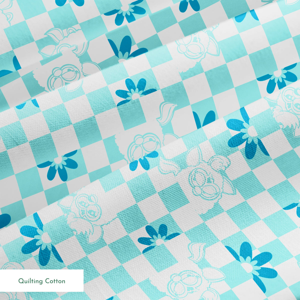 Hasbro Furby Checkered Flowers on Blue Fabric