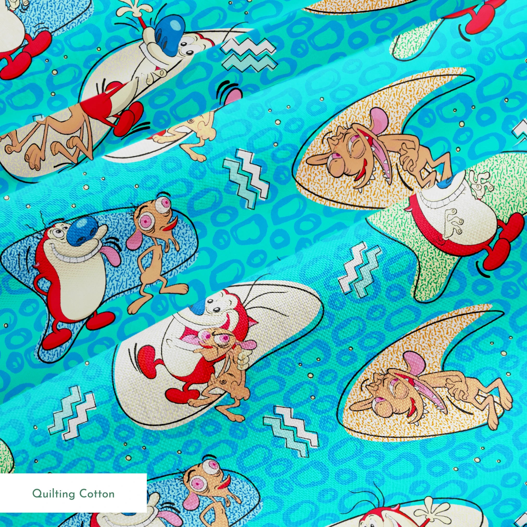 Ren & Stimpy Retro Graphics on Aqua Fabric