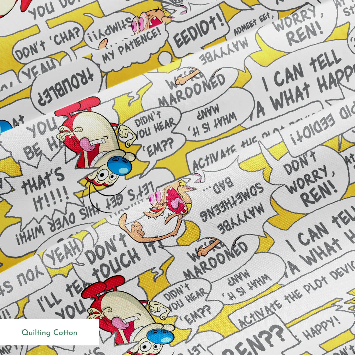 Ren & Stimpy Word Blurbs on Yellow Fabric