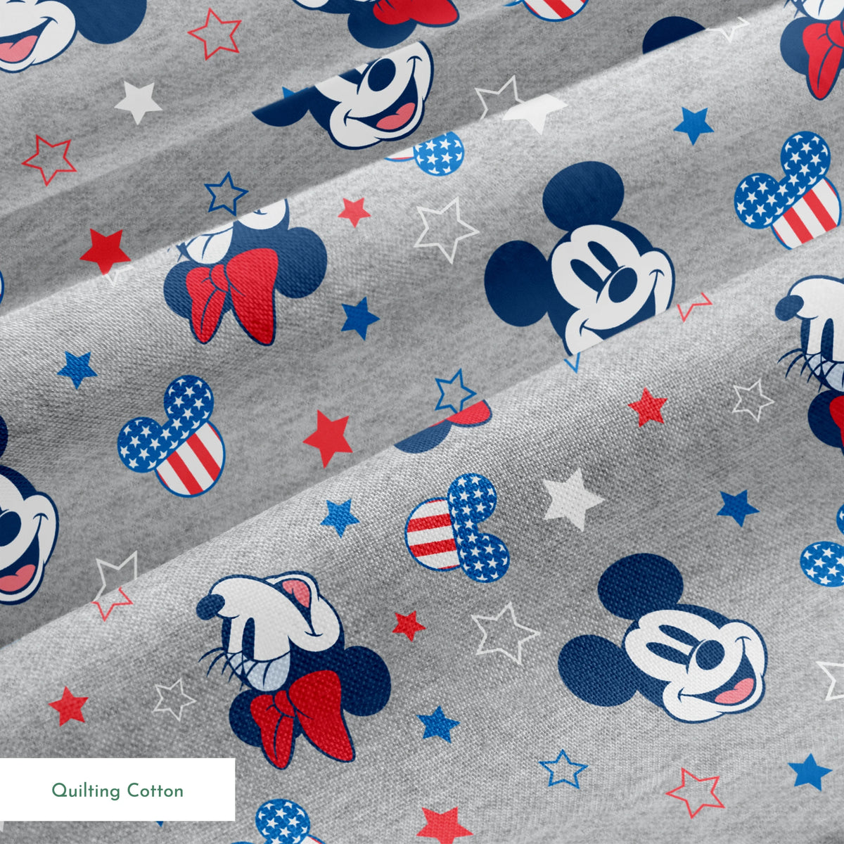 Disney Mickey and Minnie Patriotic Stars on Gray Fabric