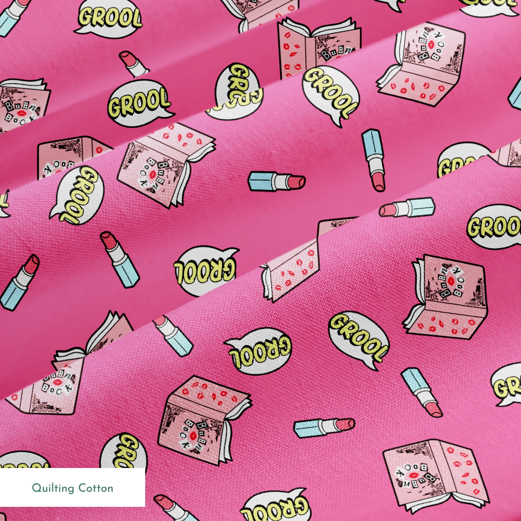 Paramount Mean Girls Grool Burn Book on Pink Fabric