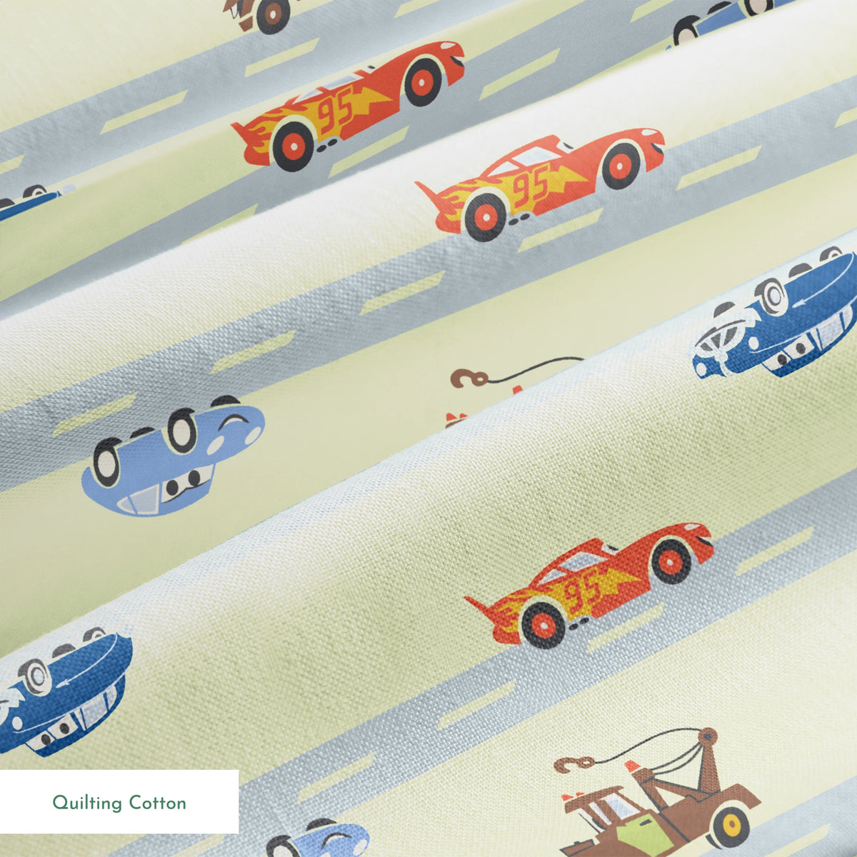 Disney and Pixar Cars Lightning McQueen & Friends Race on Green Fabric