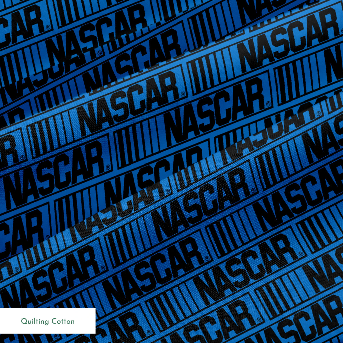 NASCAR® Retro Logo on Blue Stripes Fabric