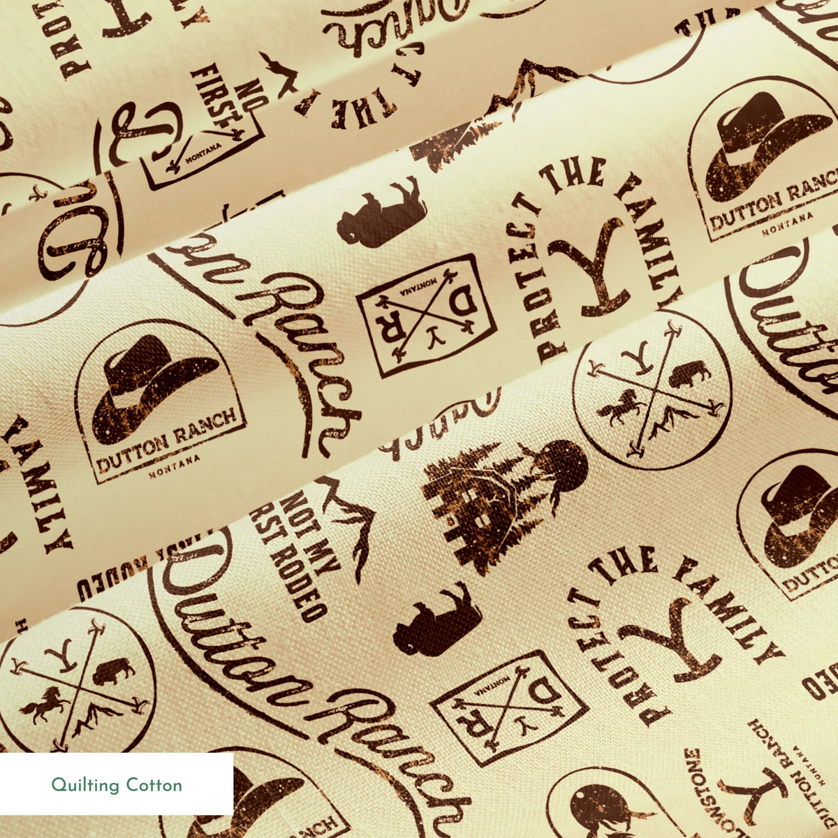 Paramount Yellowstone Dutton Ranch Icons on Ivory Fabric