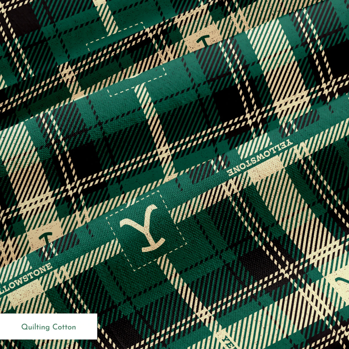 Paramount Yellowstone Rustic Plaid on Green Fabric