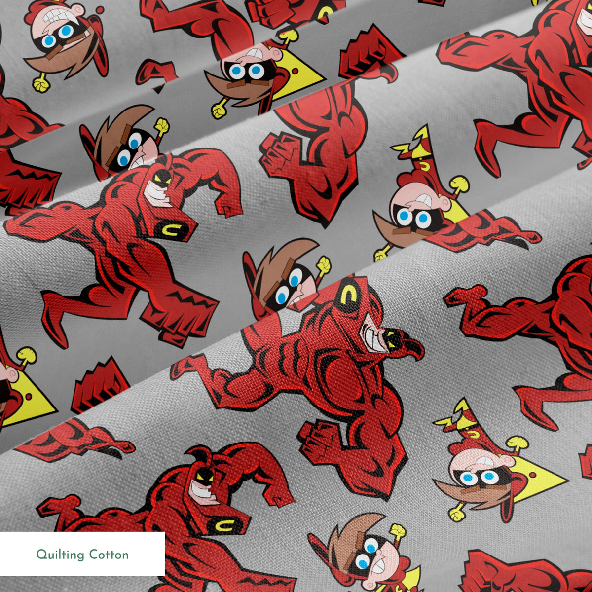 Paramount Fairly OddParents Crimson Chin and Cleft Toss on Gray Fabric
