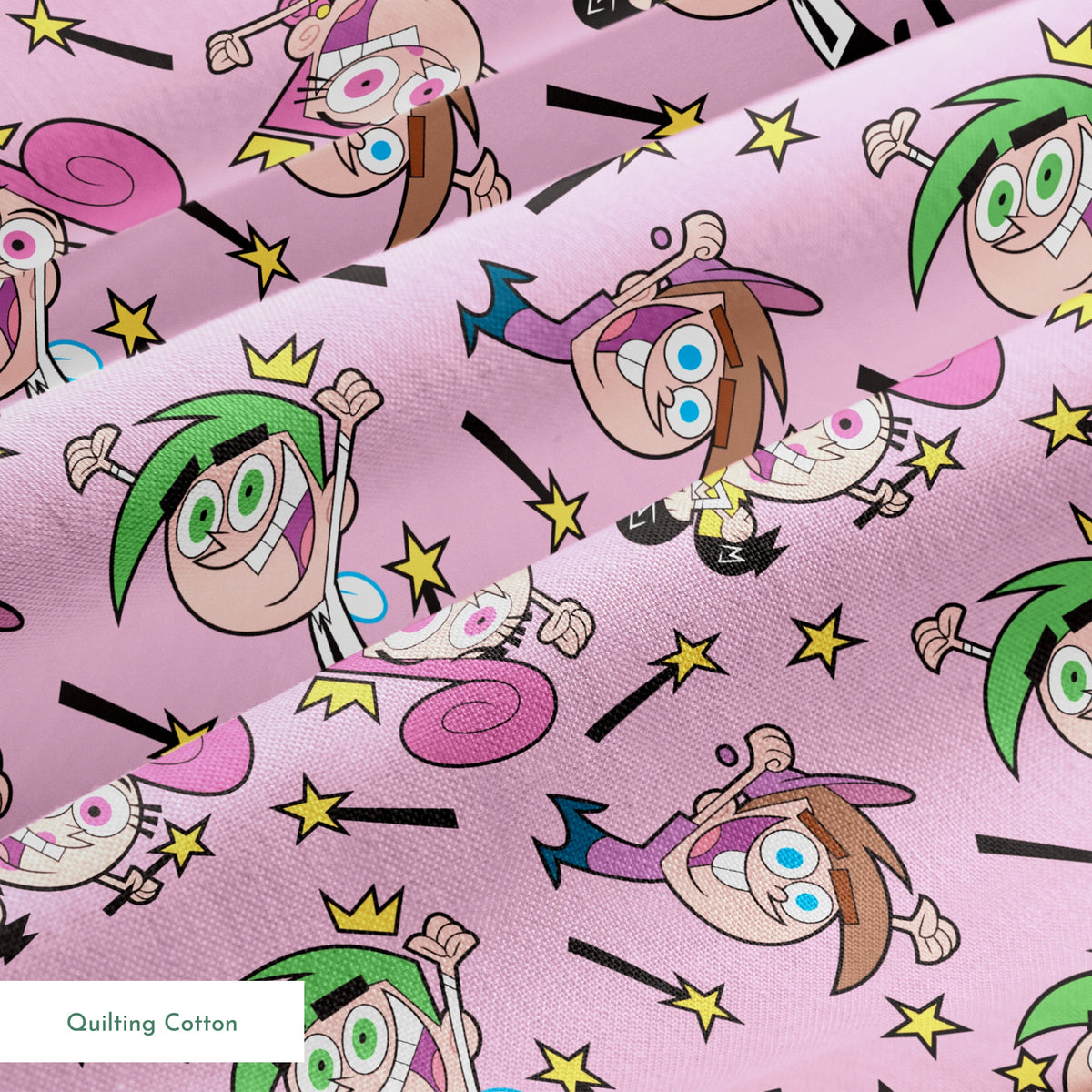 Paramount Fairly OddParents Fairy Friends on Pink Fabric