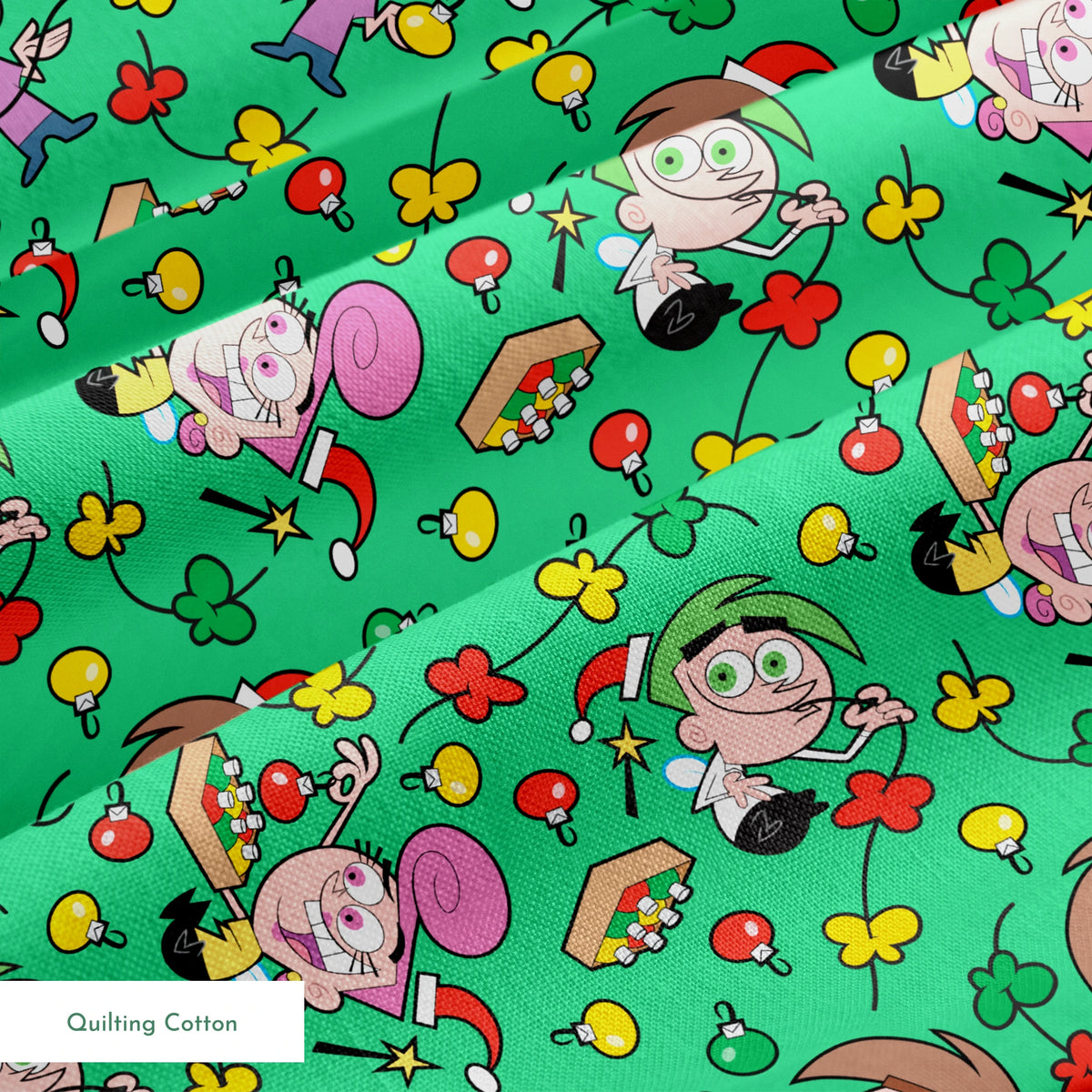 Paramount Fairly OddParents Tree Trimmings on Green Fabric
