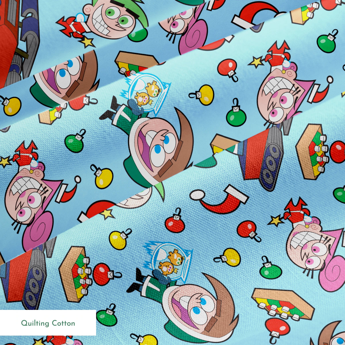 Paramount Fairly OddParents Christmas Prep on Blue Fabric