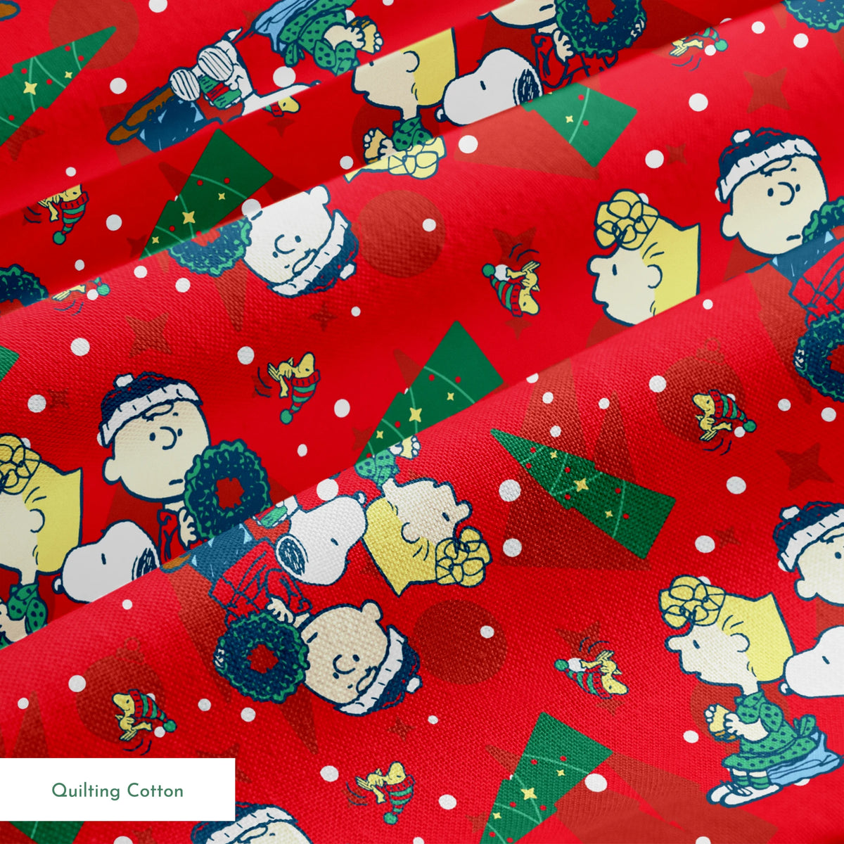 Peanuts Brown Family Christmas on Red Fabric
