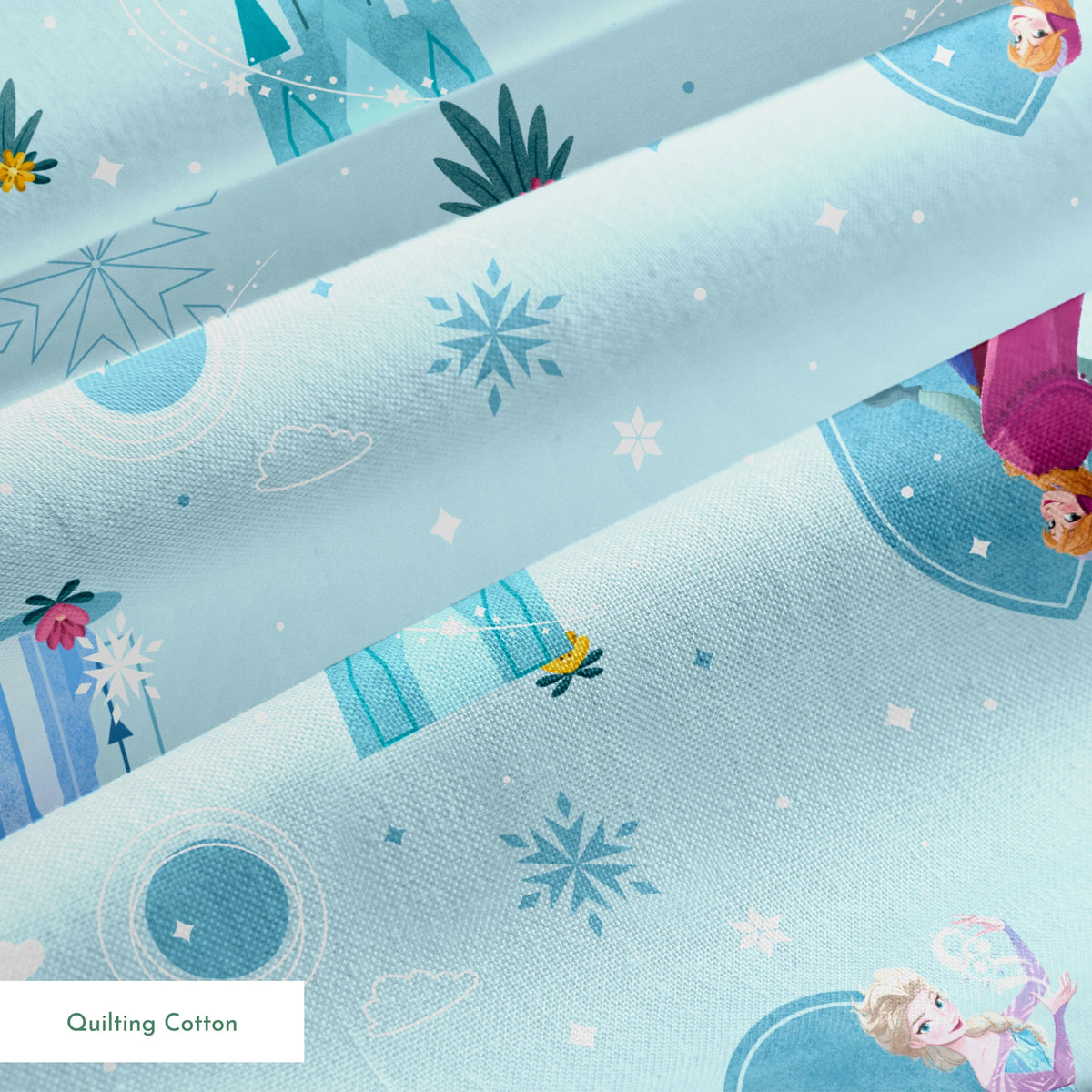 Disney Frozen Falling Snow on Blue Fabric