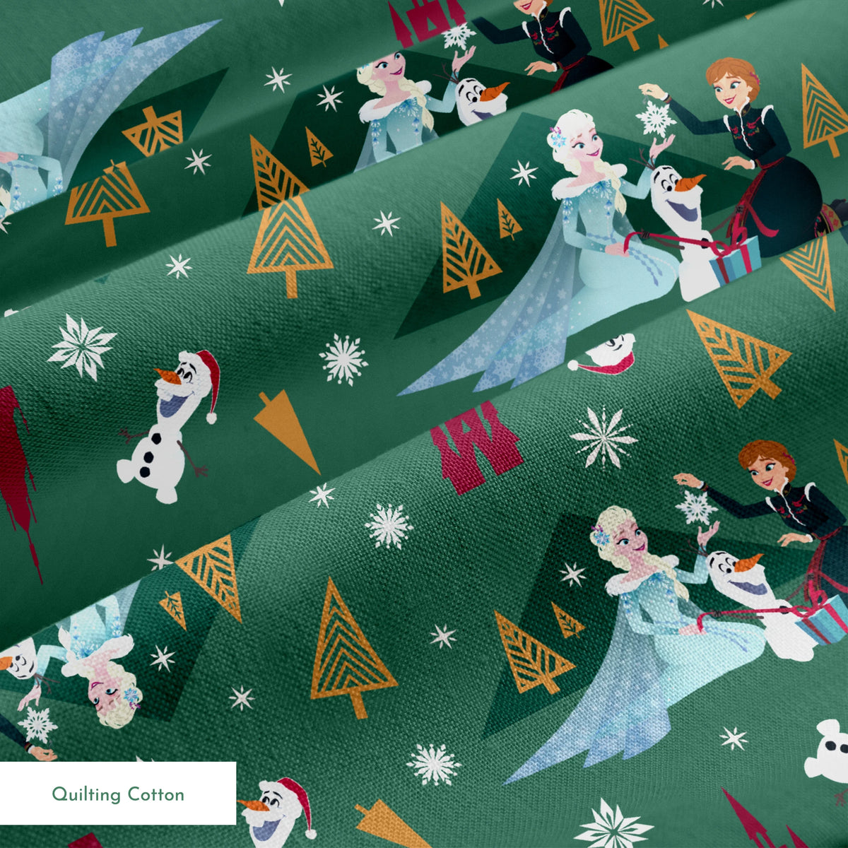 Disney Frozen Holiday Tidings on Green Fabric