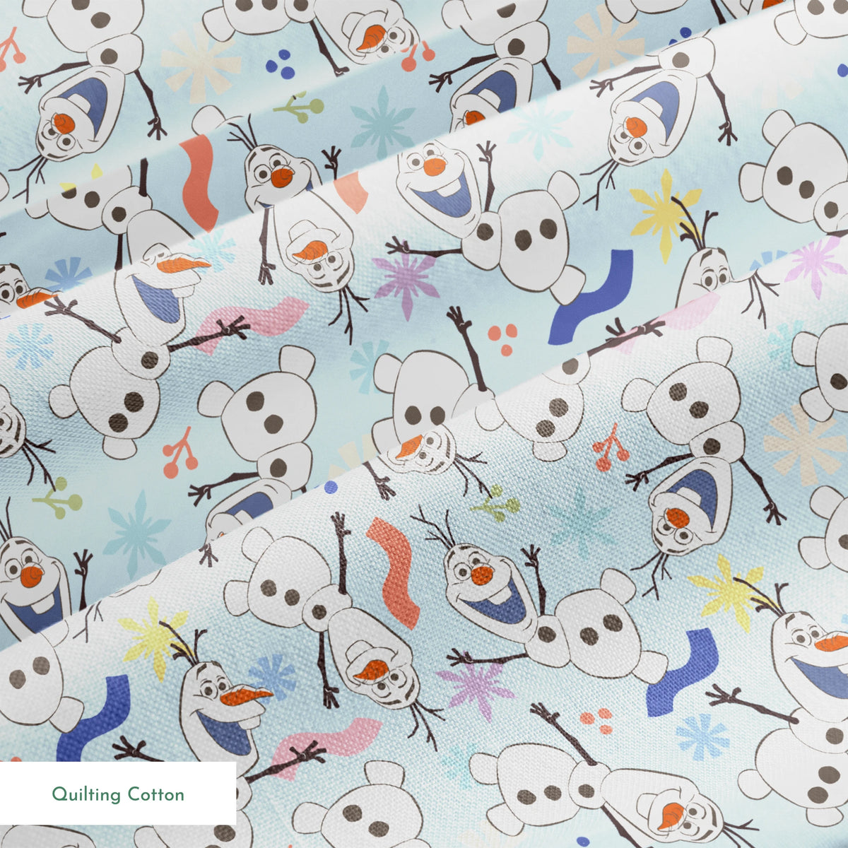 Disney Frozen Colorful Olaf Toss on Blue Fabric