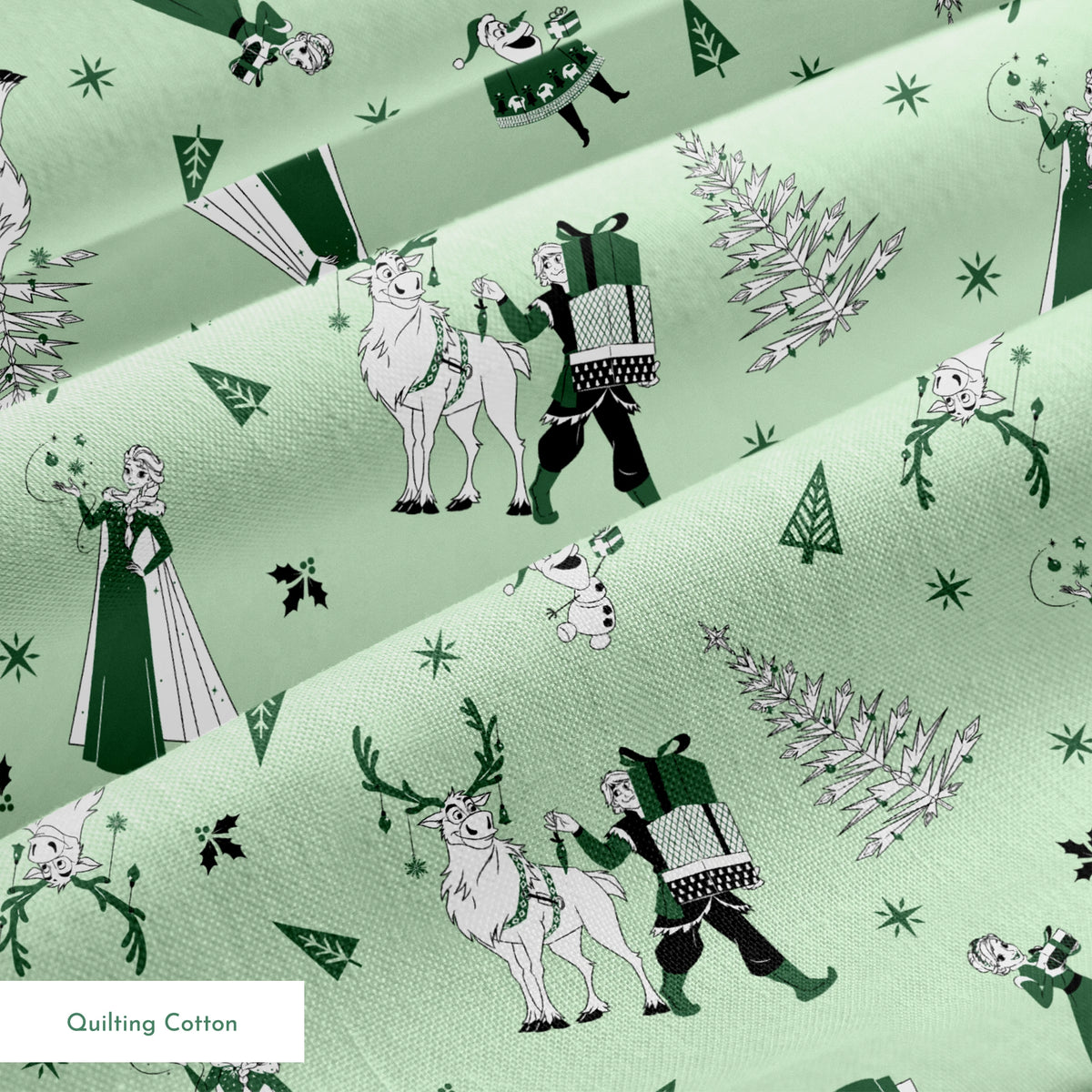 Disney Frozen Holiday Friends on Green Fabric