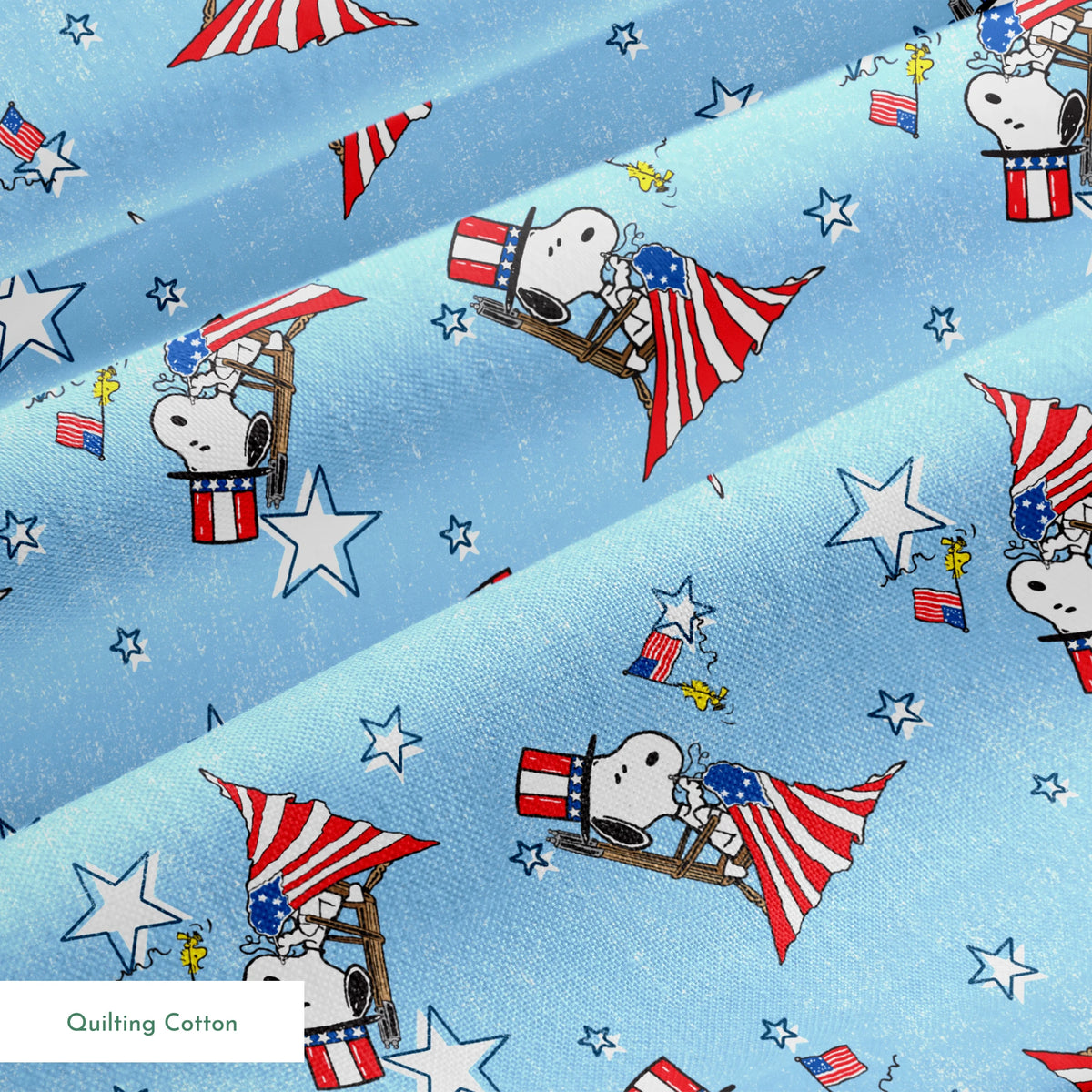 Peanuts Patriotic Snoopy Flag on Blue Fabric