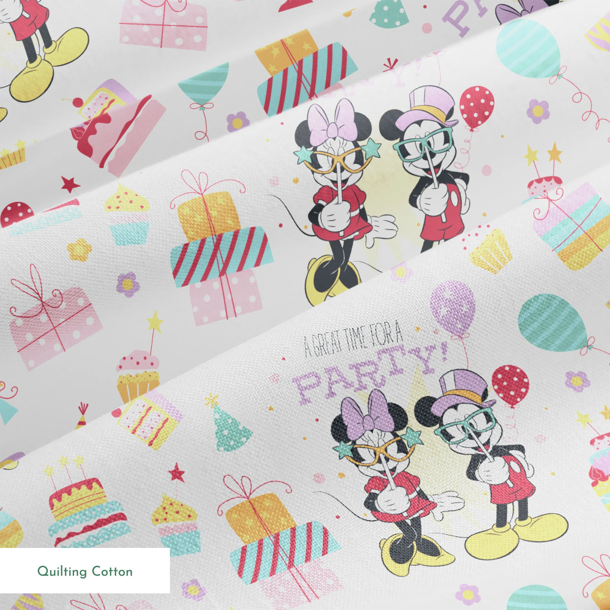 Disney Mickey Mouse and Minnie Mouse Time for a Party Fabric