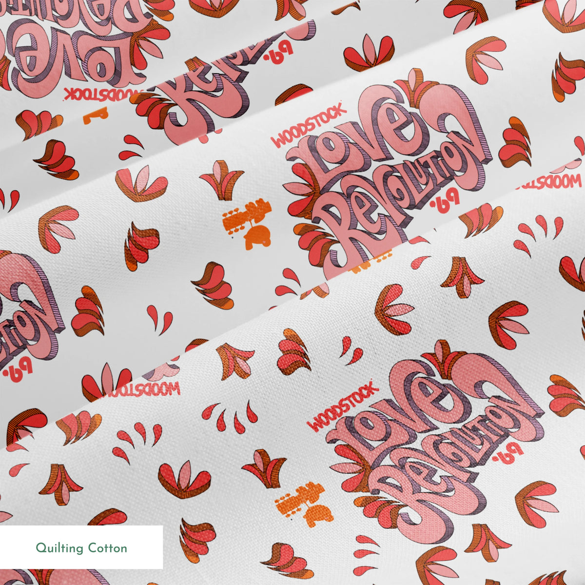 Woodstock Love Revolution on White Fabric