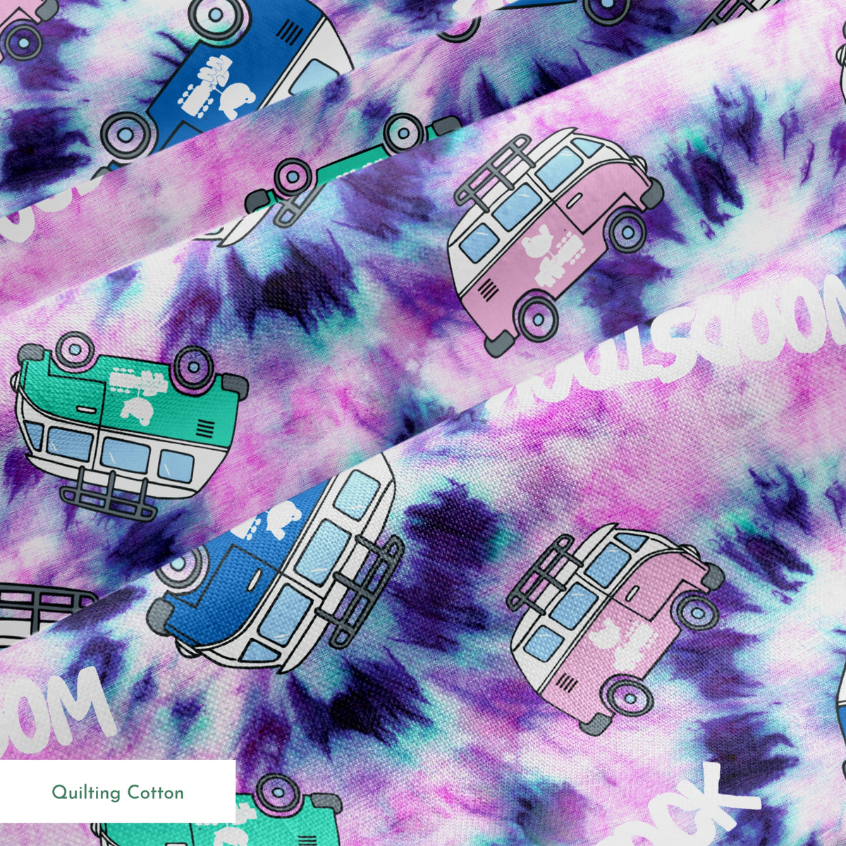 Woodstock Tie-Dye Van on Purple Fabric