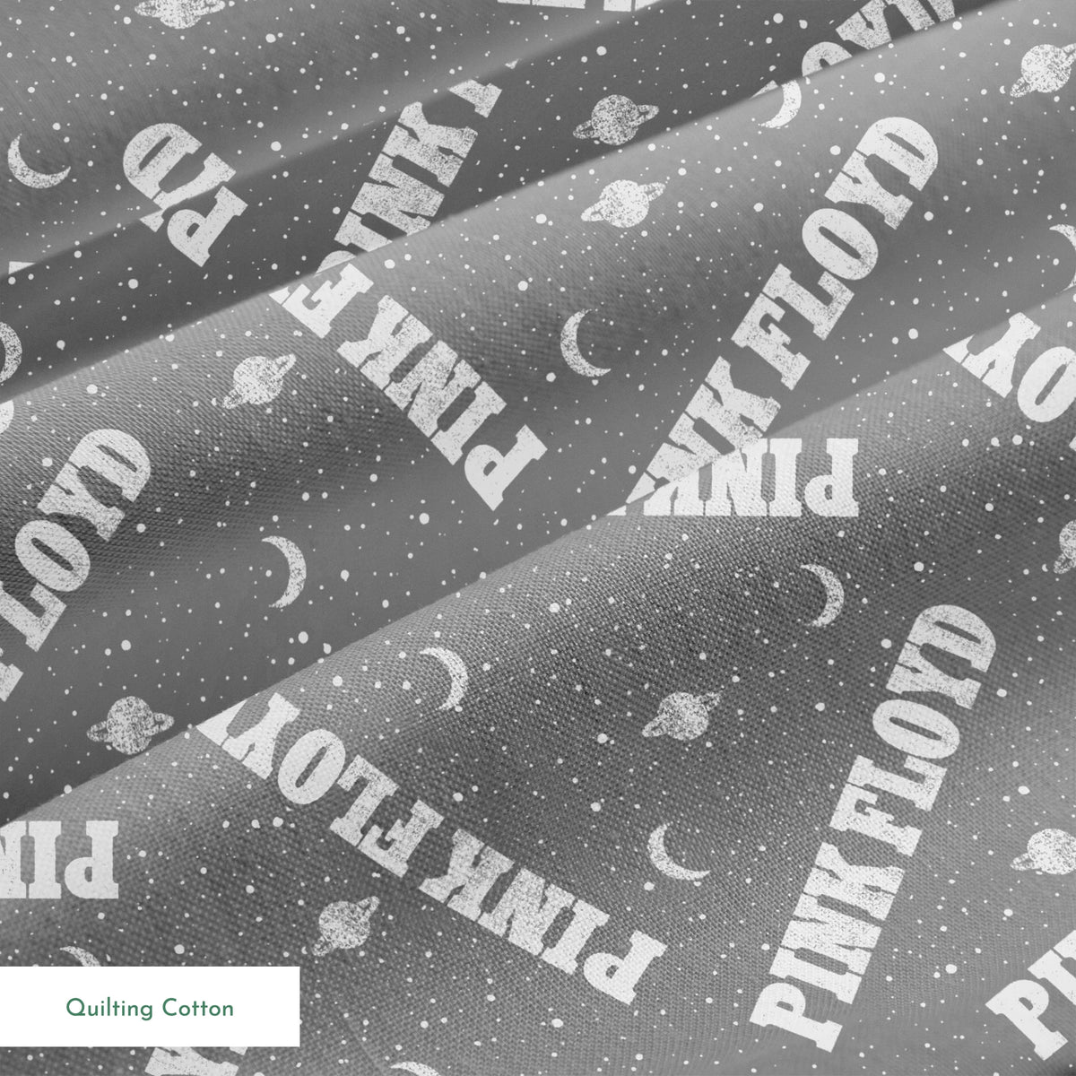 Pink Floyd Planets and Moons on Grey Fabric