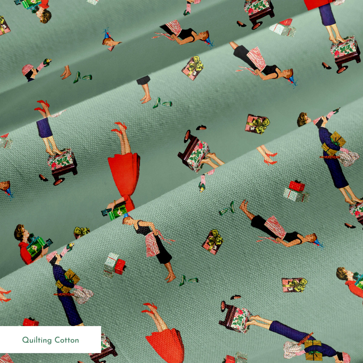 Saturday Evening Post Holiday Preparations on Green Fabric
