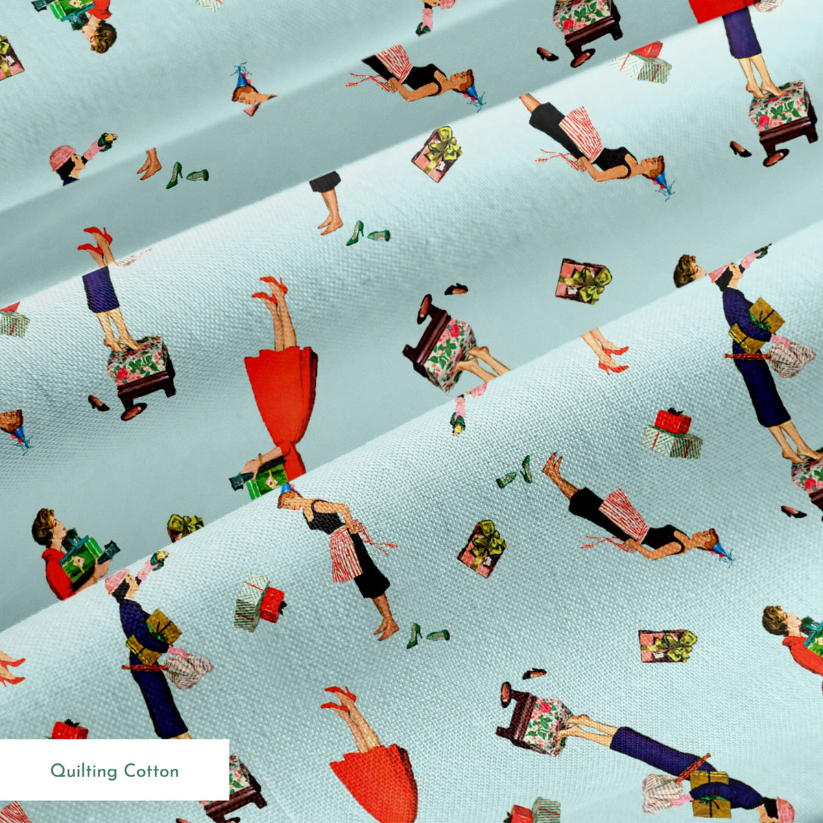 Saturday Evening Post Holiday Preparations on Blue Fabric