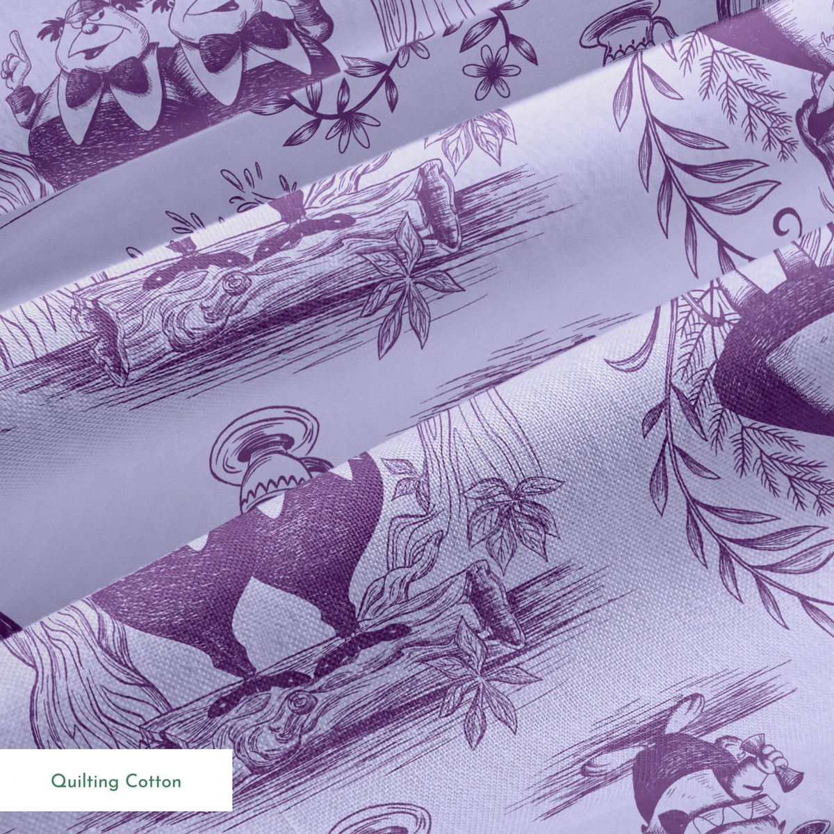 Disney Alice in Wonderland Curiouser and Curiouser on Purple Fabric