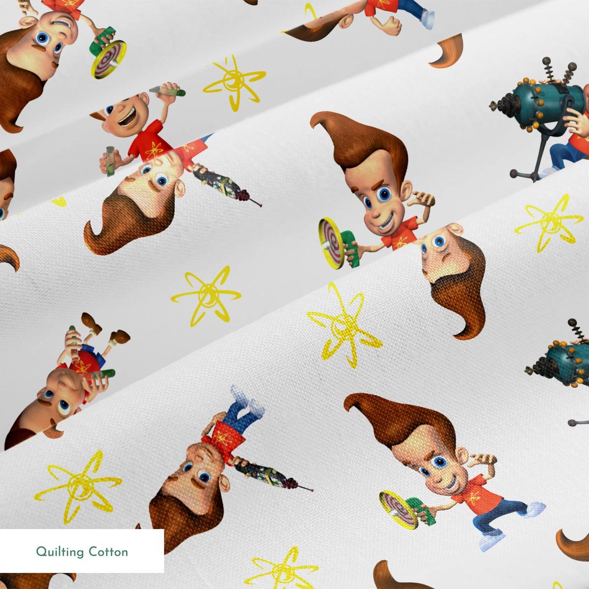 Paramount Jimmy Neutron Getting into Mischief on White Fabric
