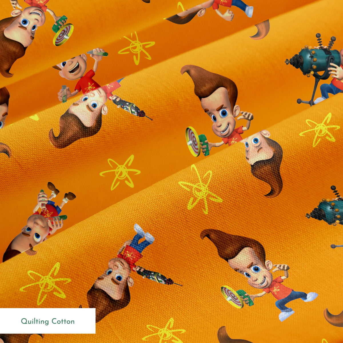 Paramount Jimmy Neutron Getting into Mischief on Orange Fabric