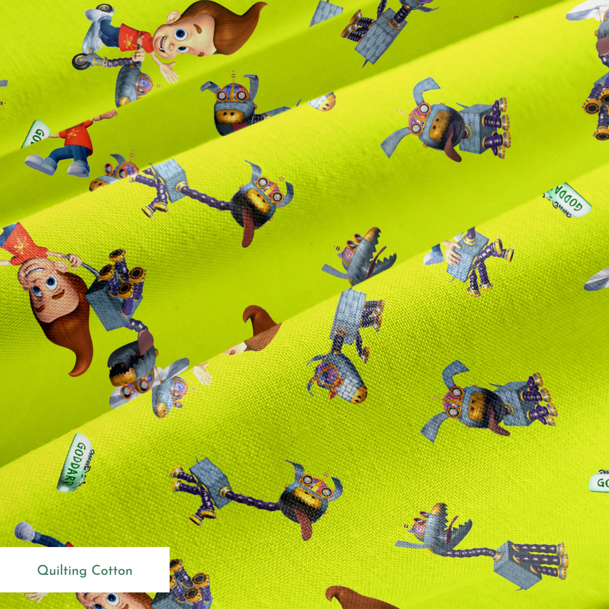 Paramount Jimmy Neutron Best Buds on Green Fabric