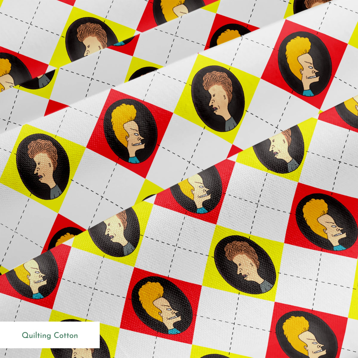 Paramount Beavis and Butt-Head Argyle on Red and Yellow Fabric
