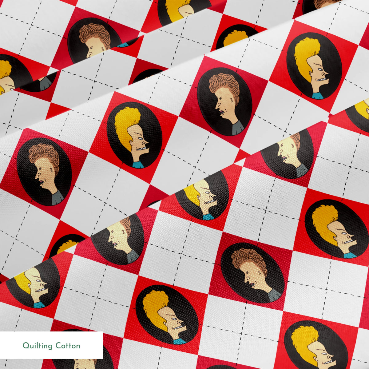 Paramount Beavis and Butt-Head Argyle on Red Fabric