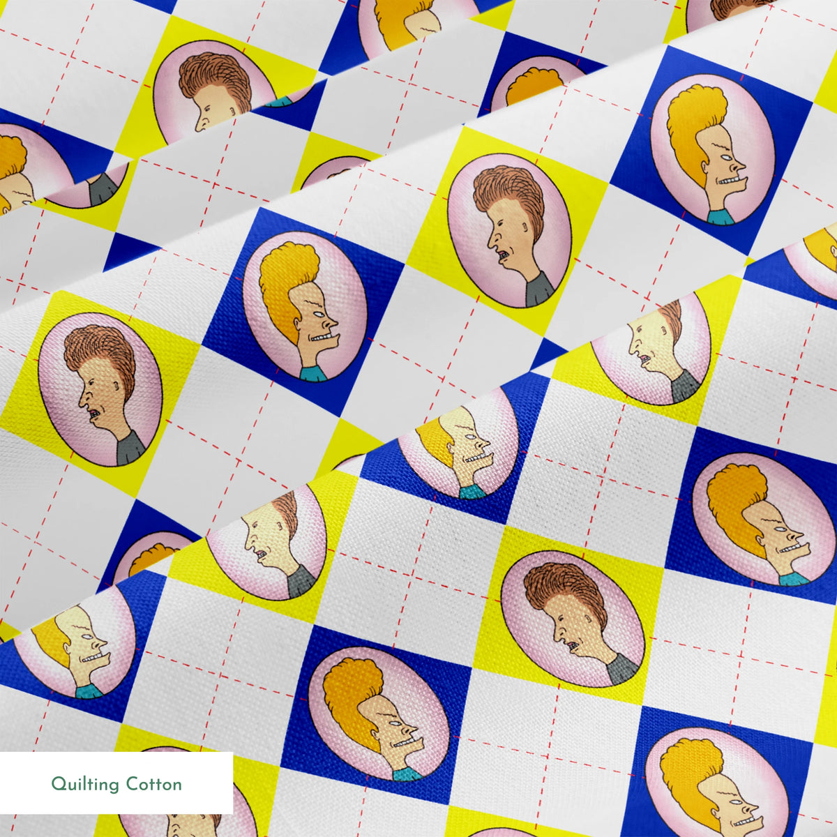 Paramount Beavis and Butt-Head Argyle on Blue and Yellow Fabric