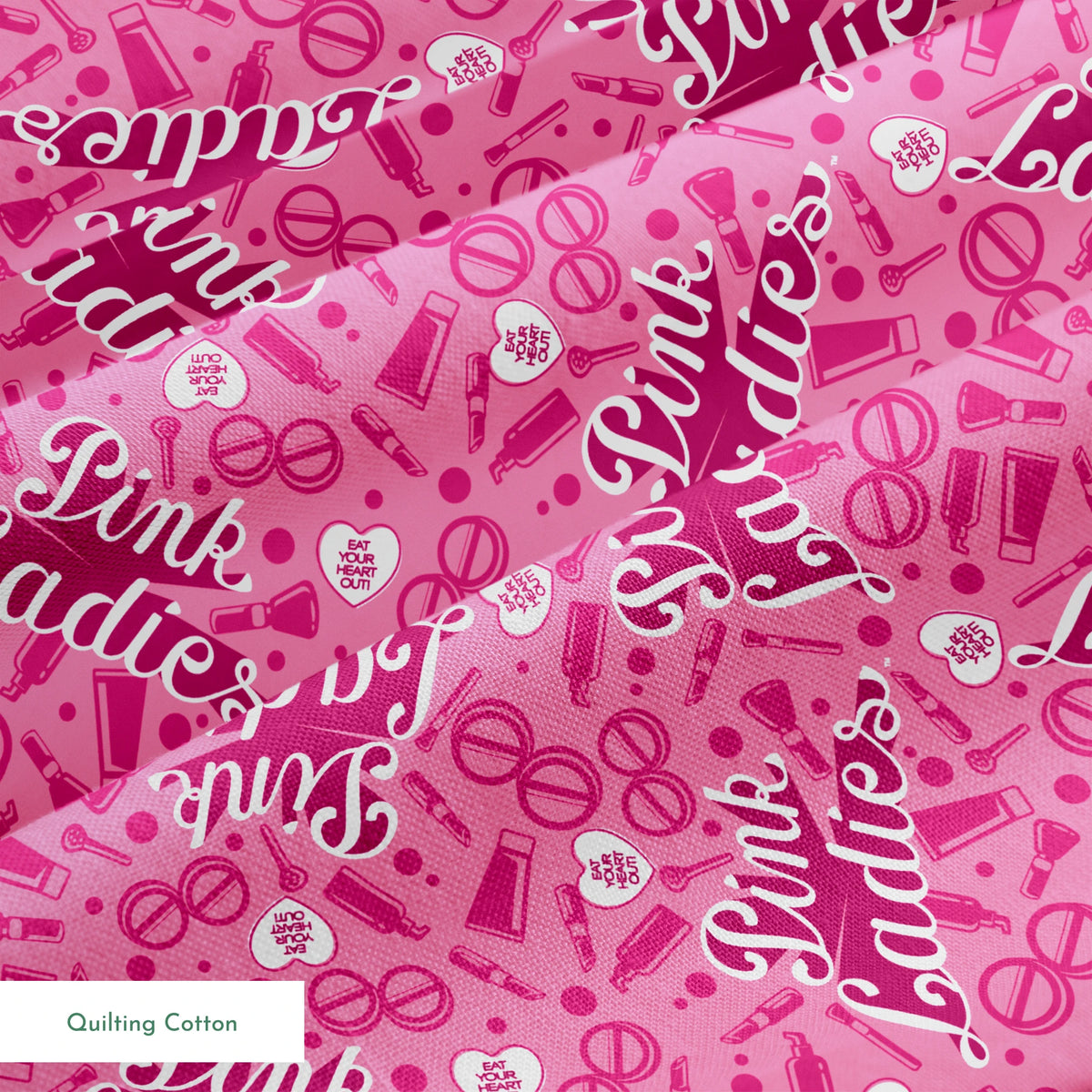 Paramount Grease Pink Ladies Makeup Toss on Pink Fabric