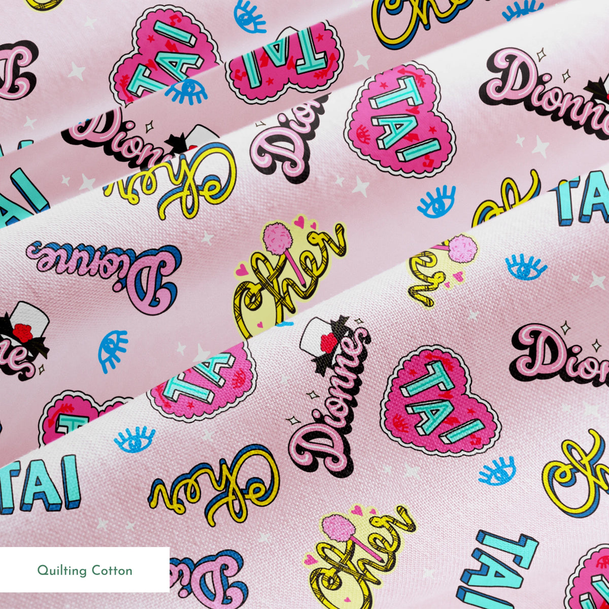 Paramount Clueless Character Names on Pink Fabric